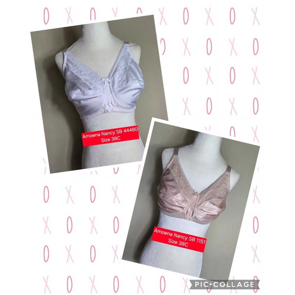 (2)Bras 38C Amoena Pocket Mastectomy Wirefree Lace Overlay Nancy SB 1151 & 44480